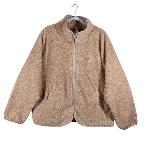All in Motion Sherpa Jacket L Zip Front Beige Camel Sweatshirt Relax Fit Layer - Picture 9 of 10